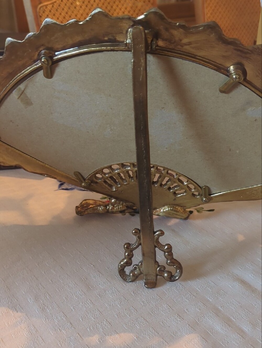 Vintage Solid Brass Fan Picture Frame | Ornate Victorian Vanity Decor | 3 Photo - Picture 5 of 5